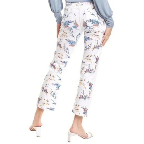 Maje White & Floral Embroidered Mid rise White Jeans Pants - Picture 3 of 11